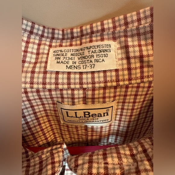 Vtg LL Bean Single Needle Tailoring Button Down Plaid Dress Shirt Sz 17-37 Mens - Picture 3 of 15